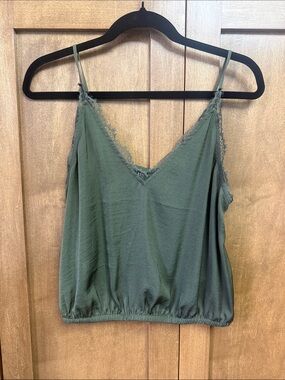 Express Olive Green Lace-Trim Cami Tank Top